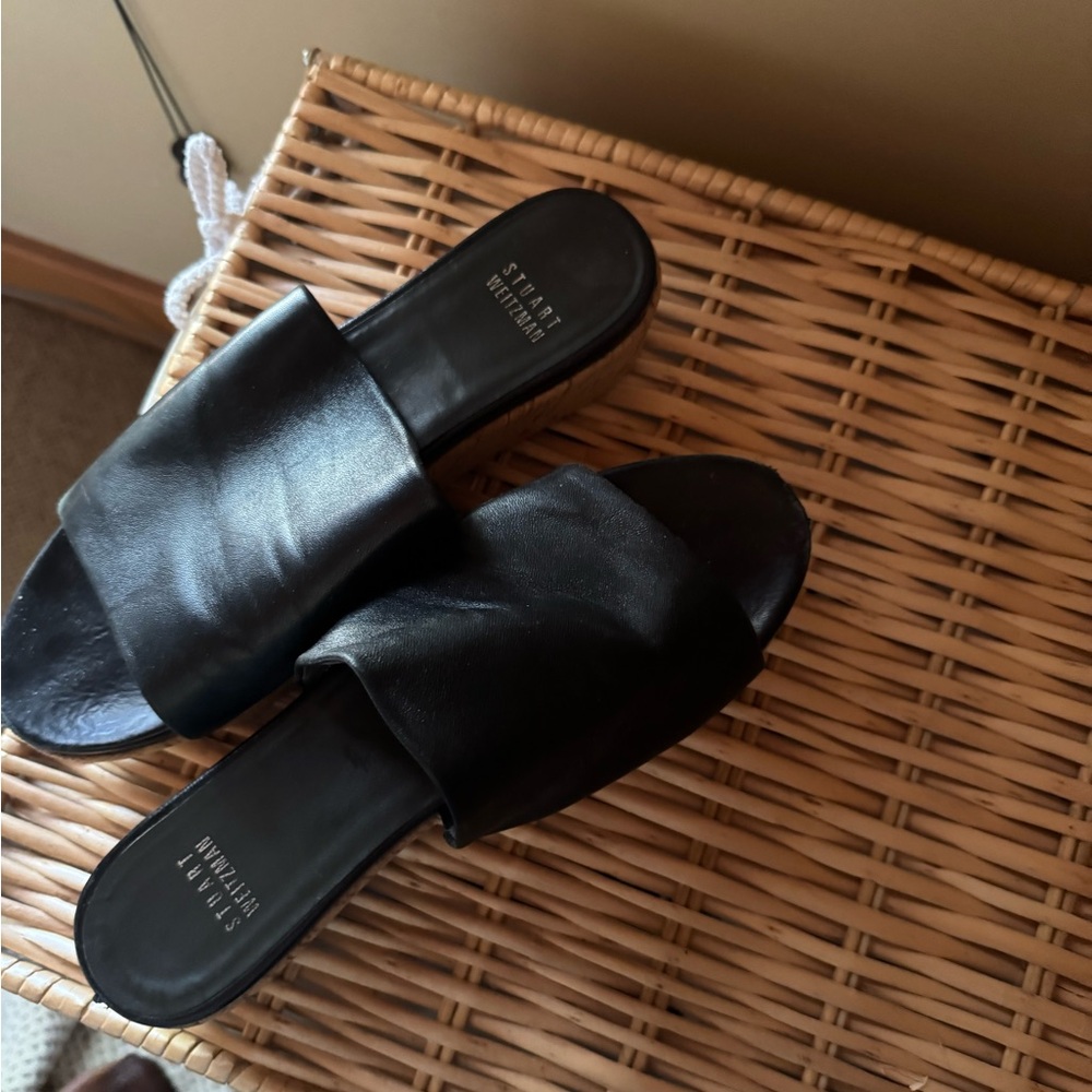 Stuart Weitzman Black Leather Mules